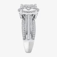 Womens 1 CT. T.W. Natural White Diamond 10K Gold Round Side Stone Halo Engagement Ring