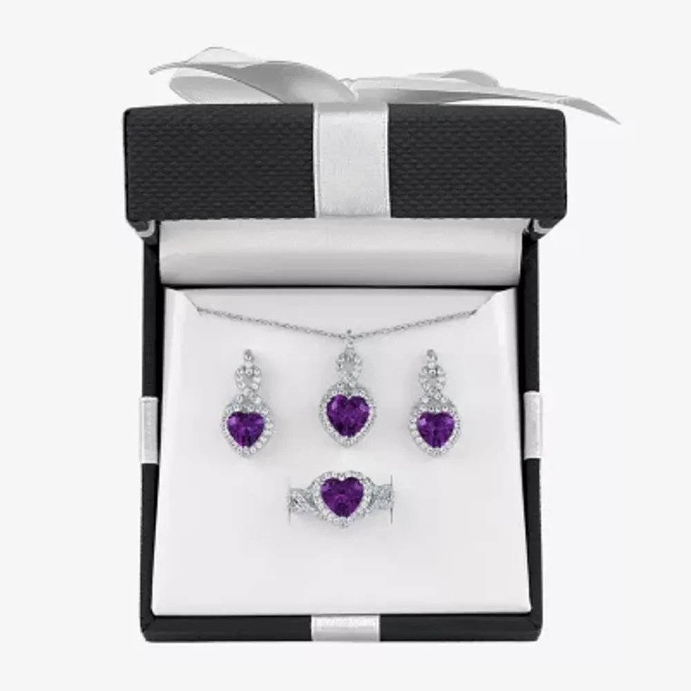Lab Created Purple Amethyst Sterling Silver Heart 3-pc. Jewelry Set