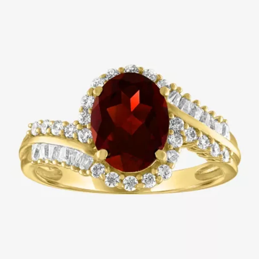 Womens Genuine Red Garnet 14K Gold Over Silver Oval Bypass  Cocktail Ring