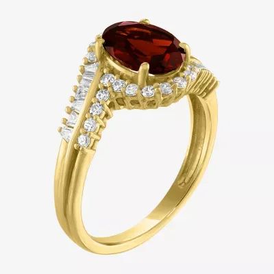 Womens Genuine Red Garnet 14K Gold Over Silver Oval Round Bypass  Cocktail Ring