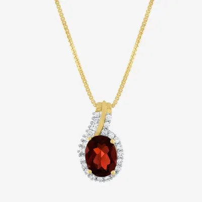 Womens Genuine Red Garnet 14K Gold Over Silver Sterling Silver Oval Round Pendant Necklace