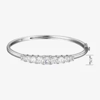 Cubic Zirconia Sterling Silver Oval Bangle Bracelet