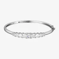 Cubic Zirconia Sterling Silver Oval Bangle Bracelet