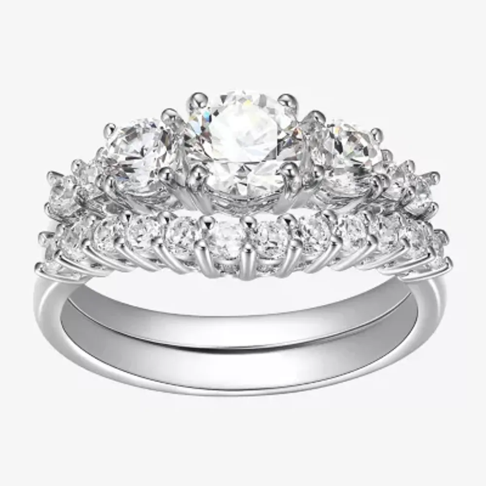 Womens 3 1/4 CT. T.W. Cubic Zirconia Sterling Silver Curved Bridal Set
