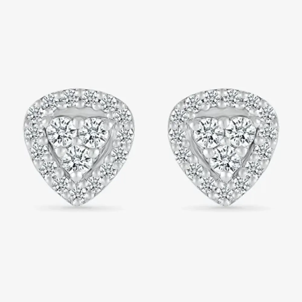1/5 CT. Natural White Diamond Sterling Silver 6.7mm Triangle Stud Earrings