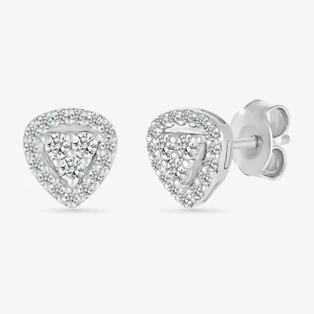 1/5 CT. Natural White Diamond Sterling Silver 6.7mm Triangle Stud Earrings