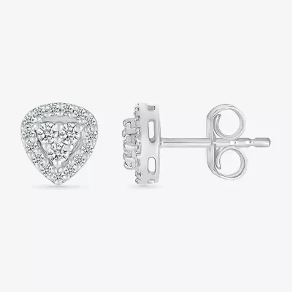 1/5 CT. Natural White Diamond Sterling Silver 6.7mm Triangle Stud Earrings