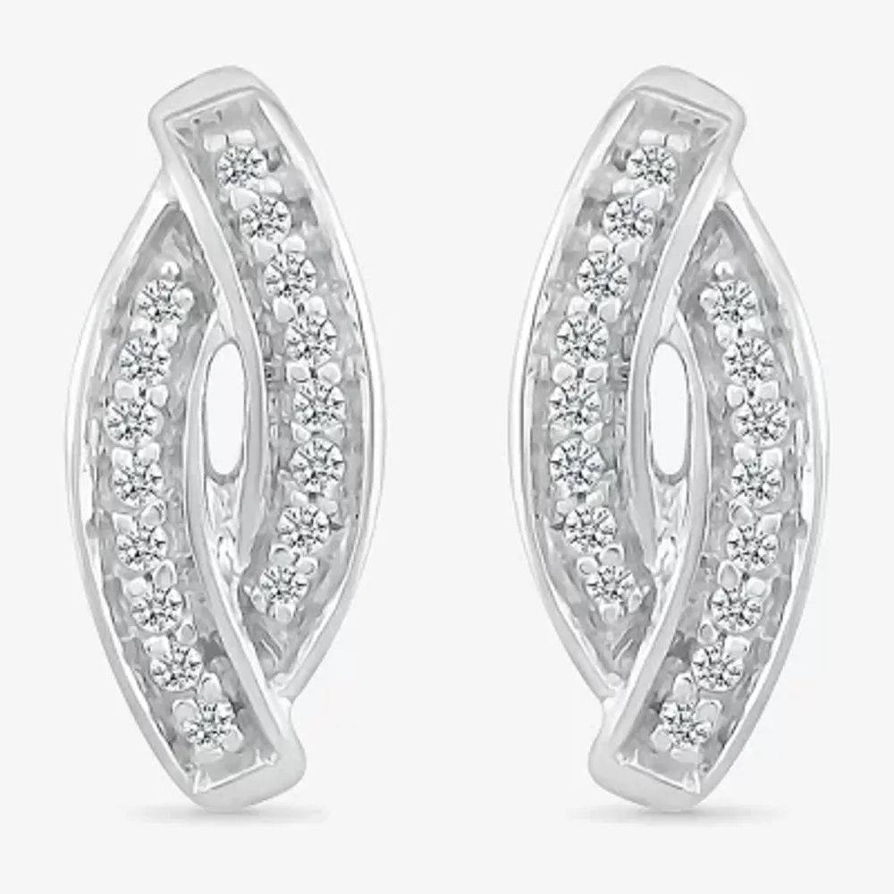 Diamond Accent Natural White Diamond Sterling Silver 10.7mm Curved Stud Earrings