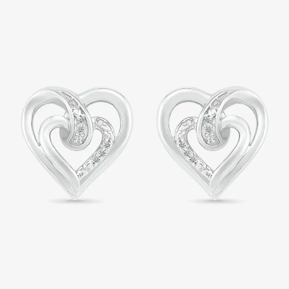 Diamond Accent Natural White Diamond Sterling Silver 12.5mm Heart Stud Earrings