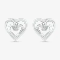 Diamond Accent Natural White Diamond Sterling Silver 12.5mm Heart Stud Earrings