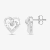 Diamond Accent Natural White Diamond Sterling Silver 12.5mm Heart Stud Earrings