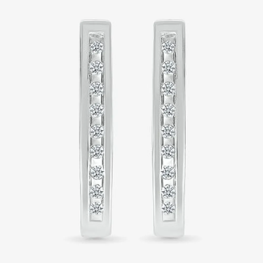 1/10 CT. T.W. Natural White Diamond Sterling Silver 17.2mm Hoop Earrings