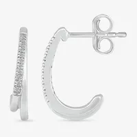 Diamond Accent Natural White Diamond Sterling Silver 16mm Hoop Earrings