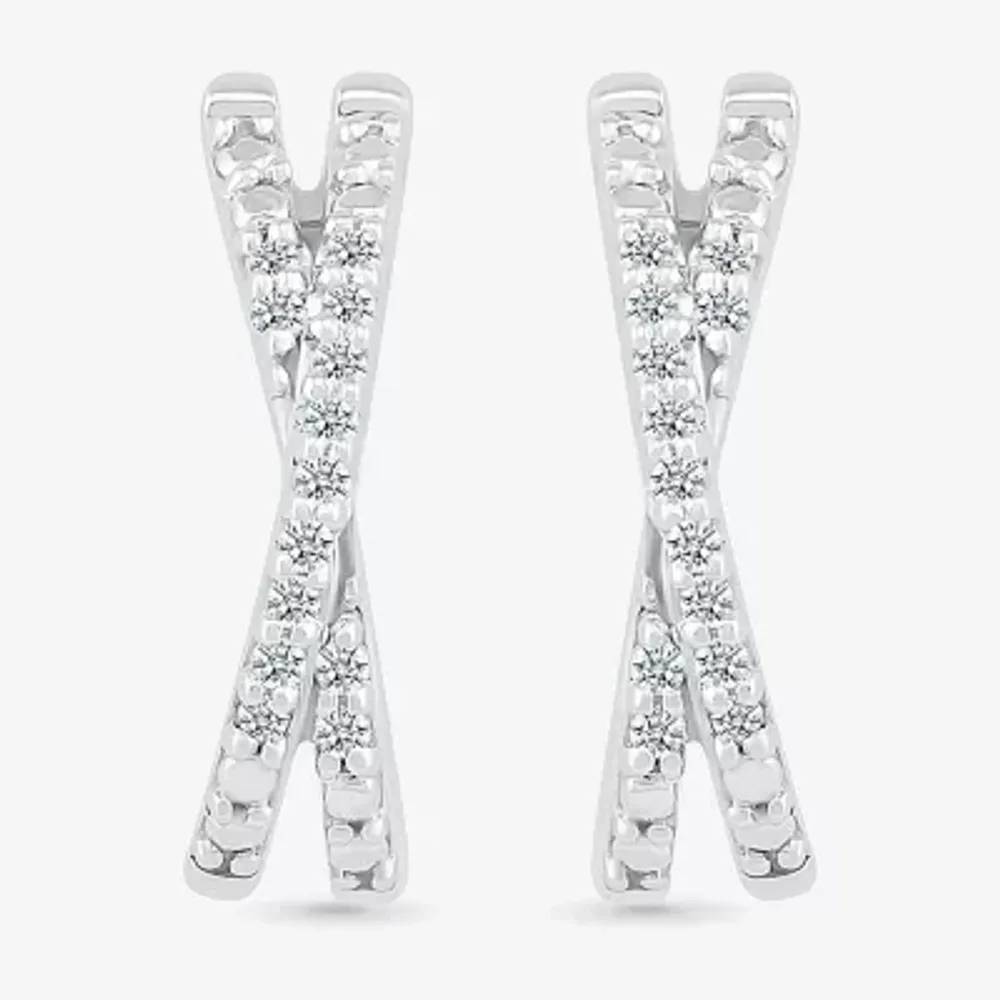 Crossover C-Hoop 1/10 CT. T.W. Natural White Diamond Sterling Silver 14mm Hoop Earrings