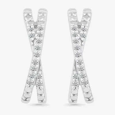 Crossover C-Hoop 1/10 CT. T.W. Natural White Diamond Sterling Silver 14mm Hoop Earrings