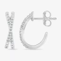 Crossover C-Hoop 1/10 CT. T.W. Natural White Diamond Sterling Silver 14mm Hoop Earrings