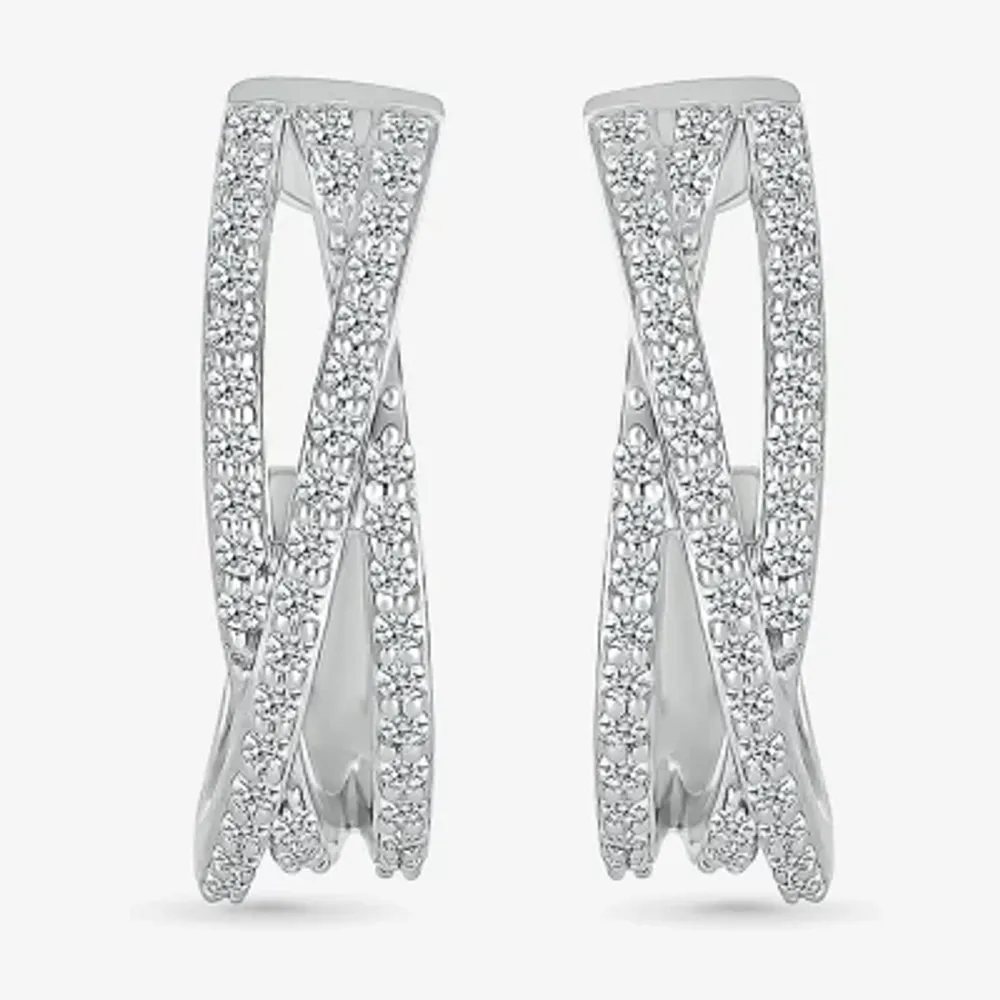 1/ CT. T.W. Natural White Diamond Sterling Silver 18mm Hoop Earrings
