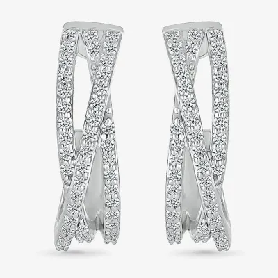 1/ CT. T.W. Natural White Diamond Sterling Silver 18mm Hoop Earrings