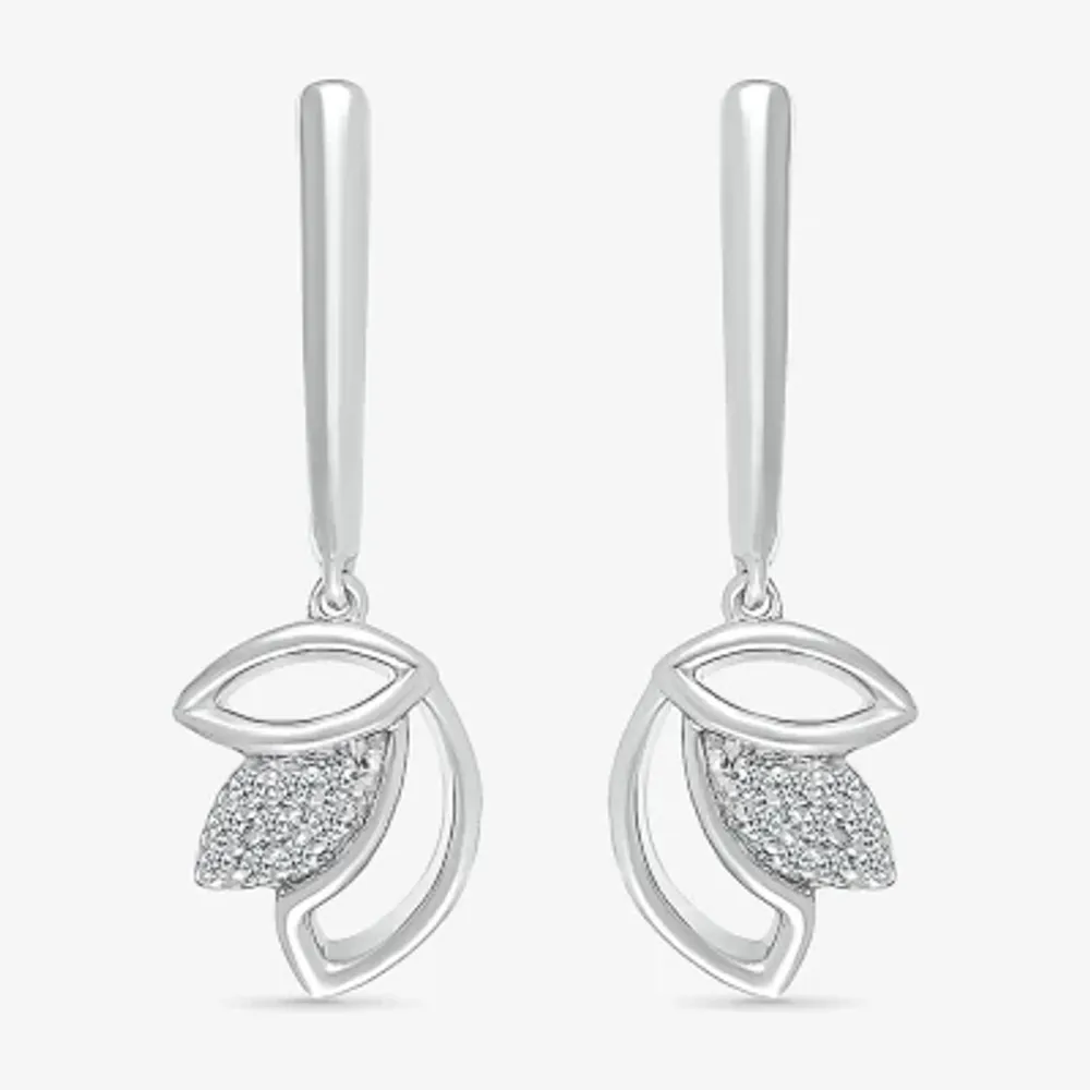 Womens Diamond Accent Natural White Diamond Sterling Silver Drop Earrings