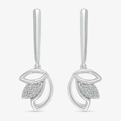 Womens Diamond Accent Natural White Diamond Sterling Silver Drop Earrings