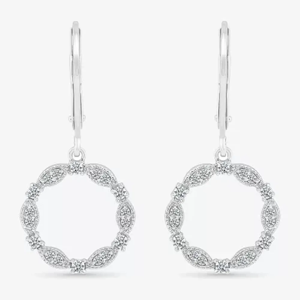 Womens 1/ CT. T.W. Natural White Diamond Sterling Silver Circle Drop Earrings