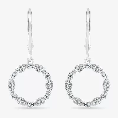 Womens 1/ CT. T.W. Natural White Diamond Sterling Silver Circle Drop Earrings
