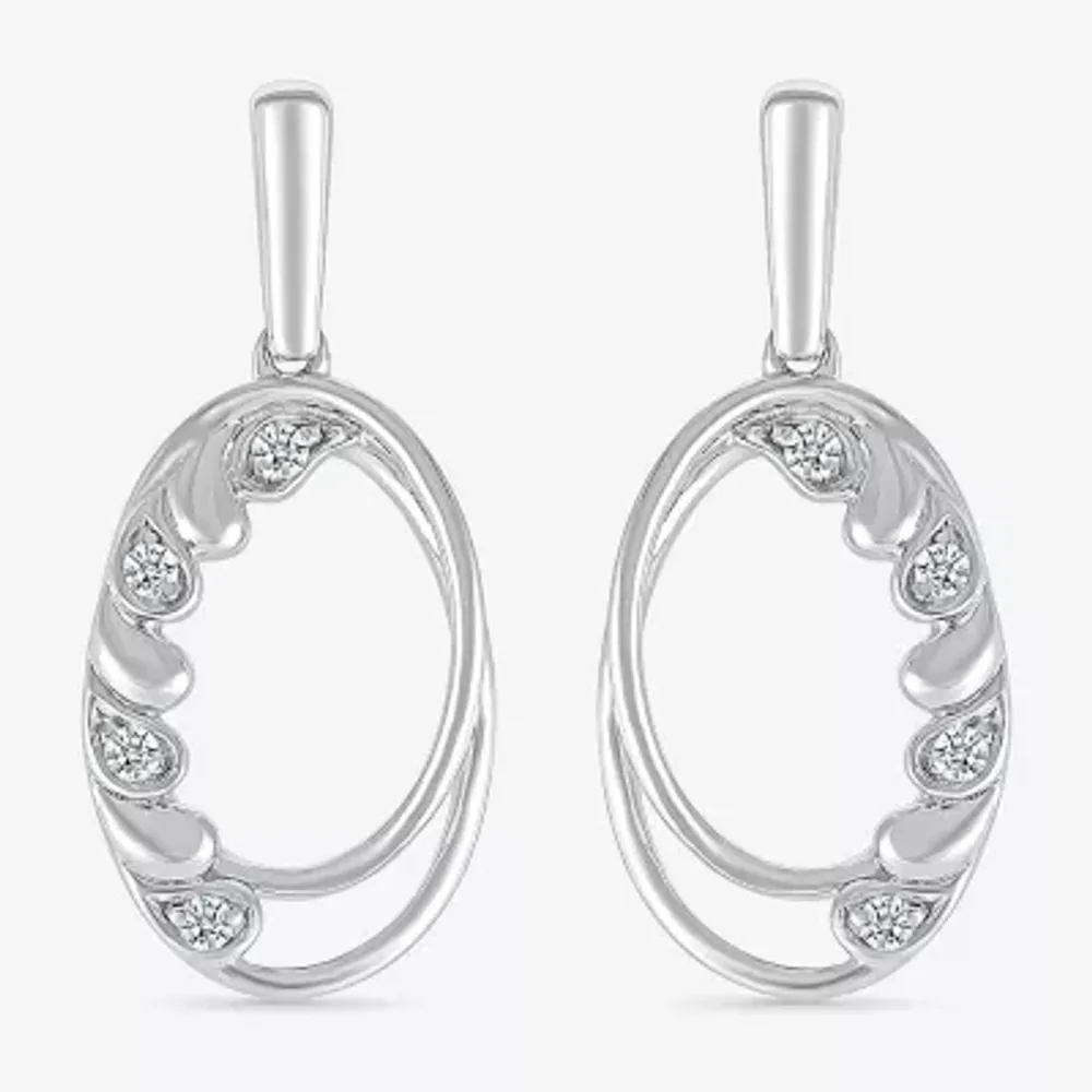 1/10 CT. T.W. Natural White Diamond Sterling Silver Oval Drop Earrings