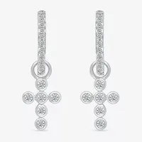 1/5 CT. T.W. Natural White Diamond Sterling Silver 28mm Cross Hoop Earrings