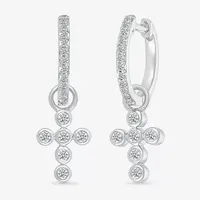 1/5 CT. T.W. Natural White Diamond Sterling Silver 28mm Cross Hoop Earrings