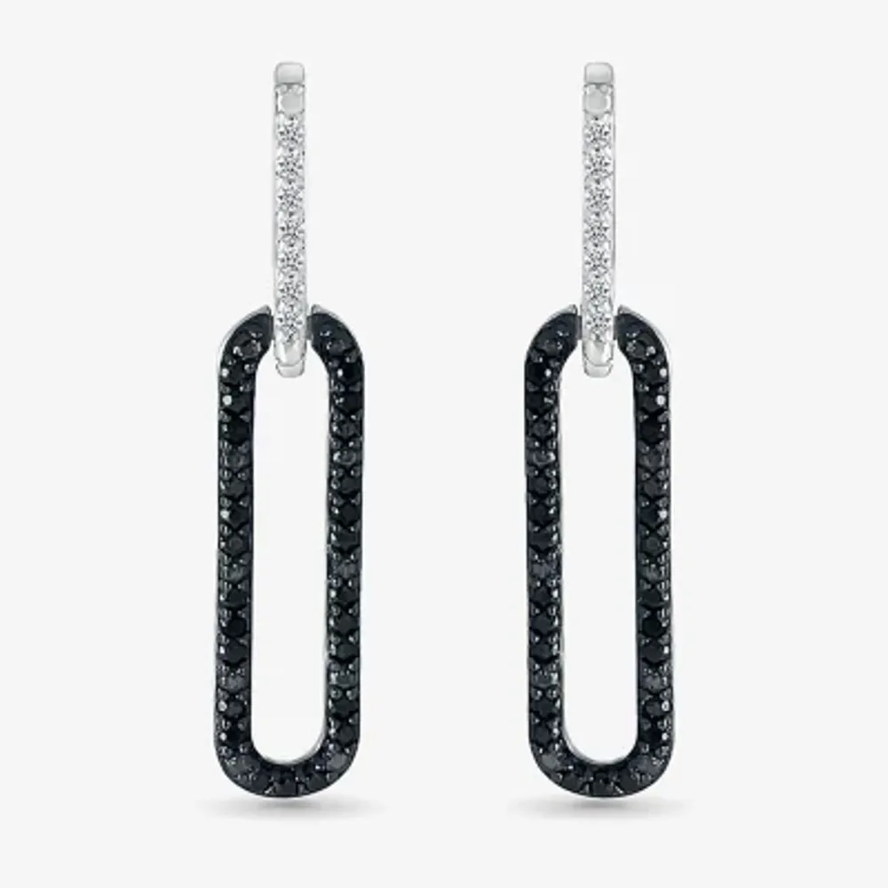 1/ CT. T.W. Natural Black Diamond Sterling Silver Paperclip Drop Earrings
