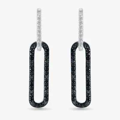 1/ CT. T.W. Natural Black Diamond Sterling Silver Paperclip Drop Earrings