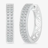 1/ CT. T.W. Natural Diamond Sterling Silver 18mm Hoop Earrings