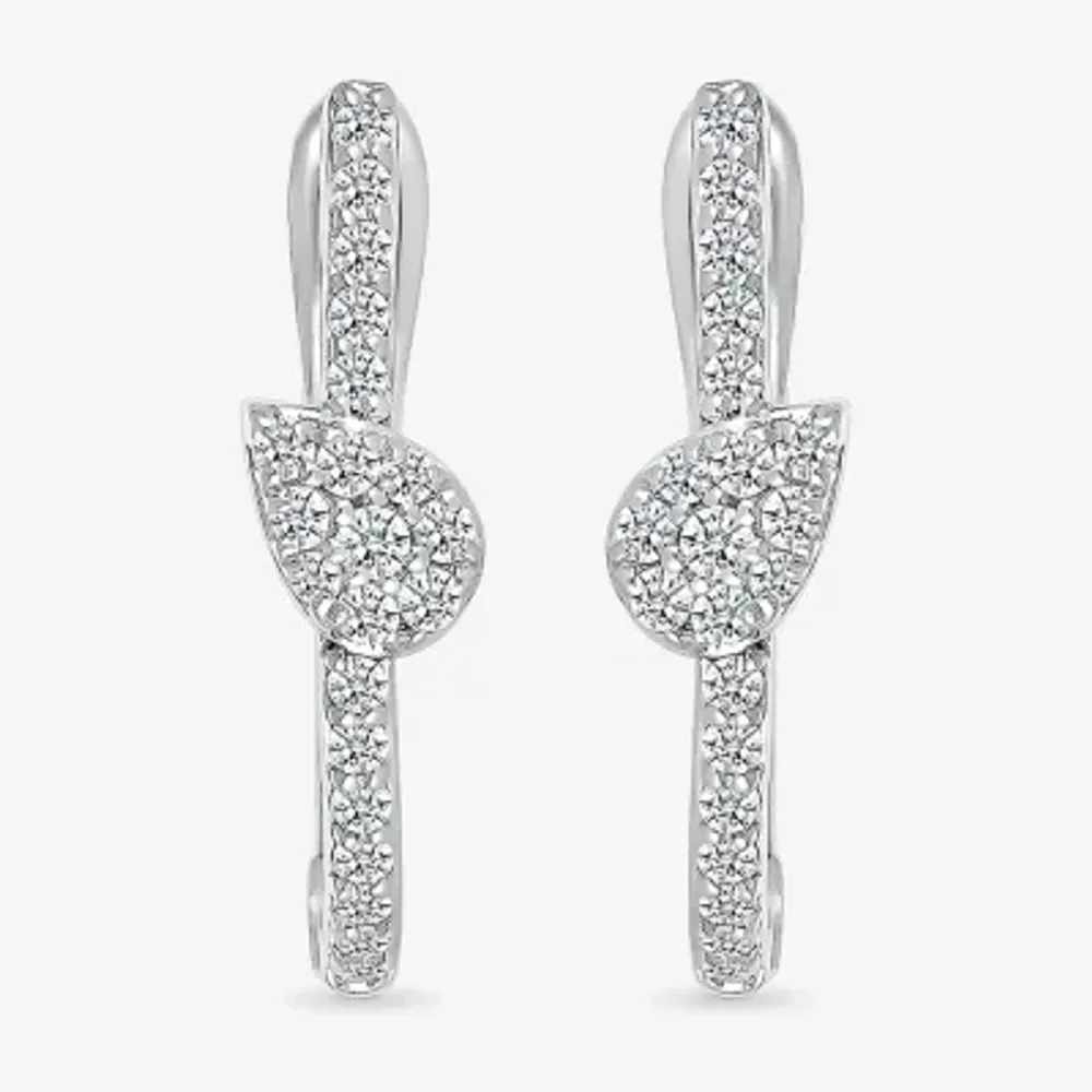 1/3 CT. T.W. Natural White Diamond Sterling Silver 20mm Pear Hoop Earrings