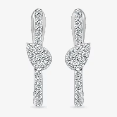 1/3 CT. T.W. Natural White Diamond Sterling Silver 20mm Pear Hoop Earrings