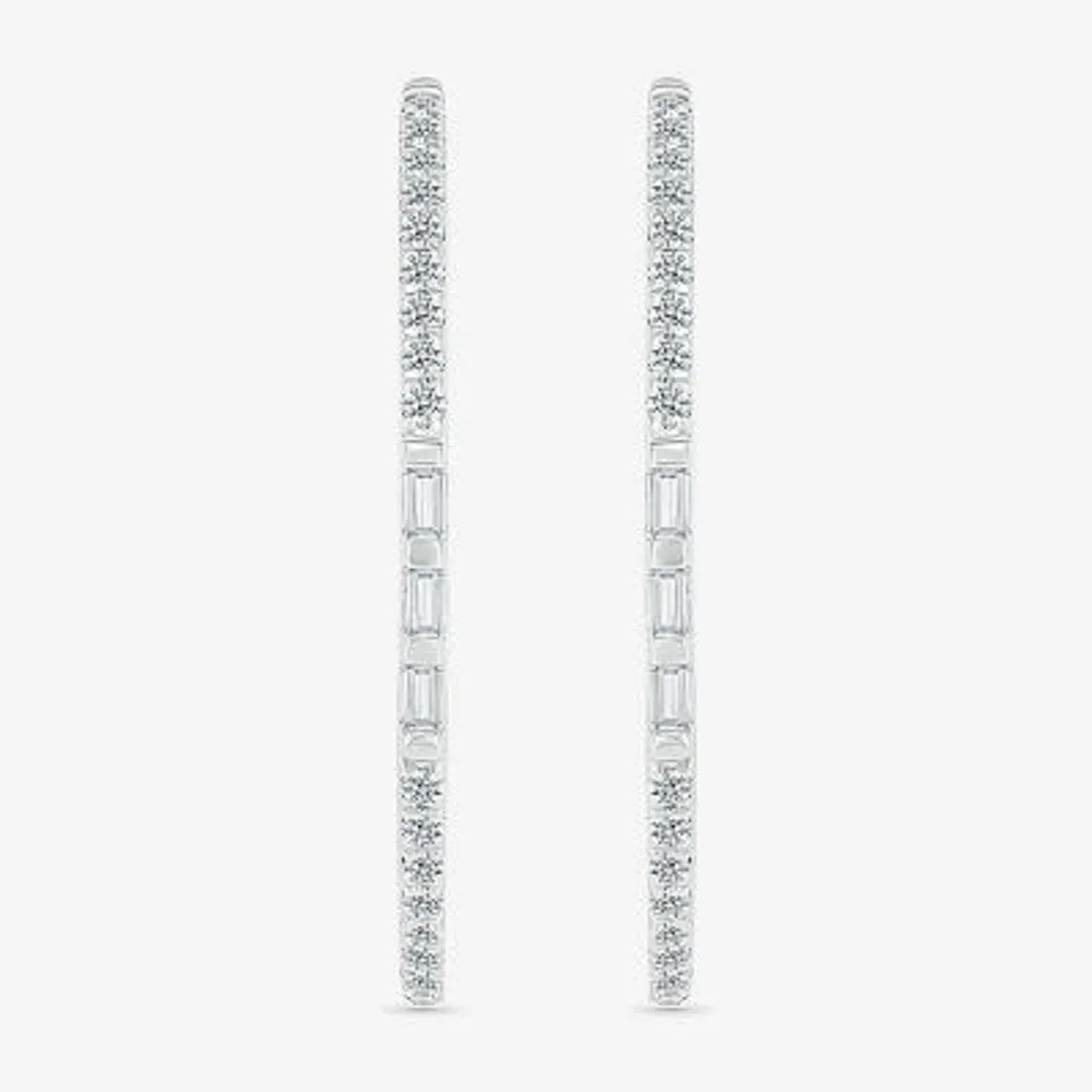 CT. T.W. Natural White Diamond Sterling Silver 25mm Hoop Earrings