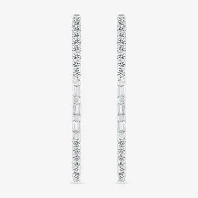 CT. T.W. Natural White Diamond Sterling Silver 25mm Hoop Earrings