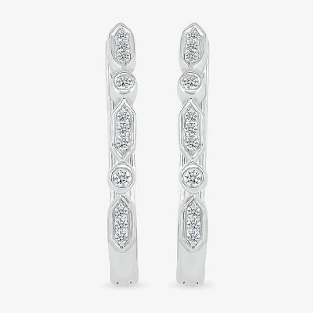 1/8 CT. T.W. Natural White Diamond Sterling Silver 21mm Hoop Earrings