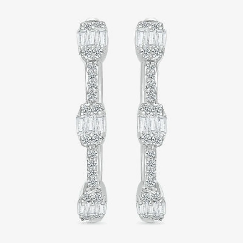 Womens 1/2 CT. T.W. Natural White Diamond Sterling Silver 23.7mm Hoop Earrings