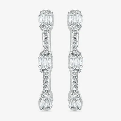Womens 1/2 CT. T.W. Natural White Diamond Sterling Silver 23.7mm Hoop Earrings