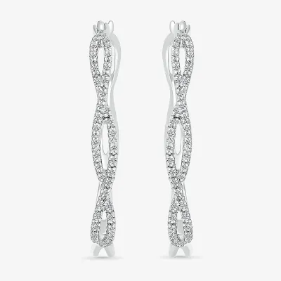Womens 1/4 CT. T.W. Natural White Diamond Sterling Silver 29mm Hoop Earrings