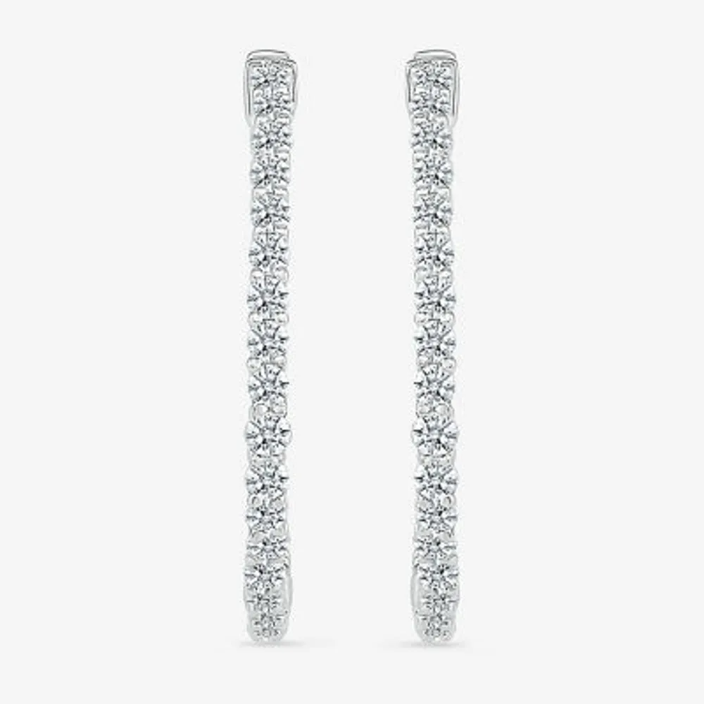 Womens 1 1/2 CT. T.W. Natural White Diamond Sterling Silver 26.5mm Hoop Earrings
