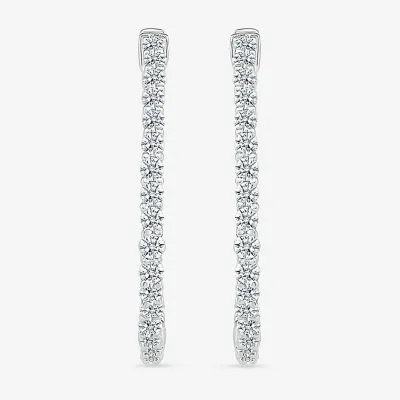 Womens 1 1/2 CT. T.W. Natural White Diamond Sterling Silver 26.5mm Hoop Earrings