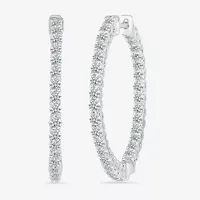 1 1/2 CT. T.W. Natural White Diamond Sterling Silver 26.5mm Hoop Earrings