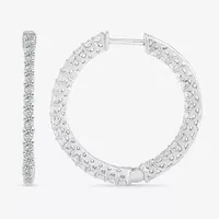 1 1/2 CT. T.W. Mined White Diamond Sterling Silver 26.5mm Hoop Earrings