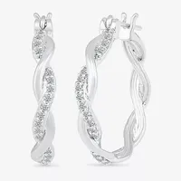 1 CT. T.W. Natural White Diamond Sterling Silver 24mm Hoop Earrings