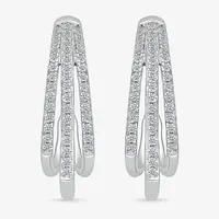 1/ CT. T.W. Natural White Diamond Sterling Silver 23.5mm Hoop Earrings