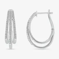 1/ CT. T.W. Natural White Diamond Sterling Silver 23.5mm Hoop Earrings