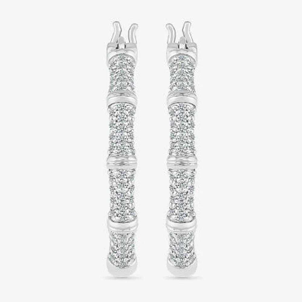 3/8 CT. T.W. Natural White Diamond Sterling Silver 25mm Hoop Earrings