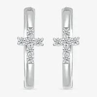 1/8 CT. T.W. Mined White Diamond Sterling Silver 15.8mm Cross Hoop Earrings