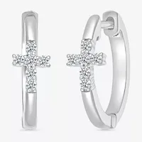 1/8 CT. T.W. Mined White Diamond Sterling Silver 15.8mm Cross Hoop Earrings